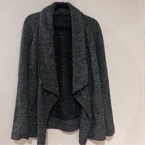 Theory Grey Black Clarania Wimborne Draped Sweater Jacket